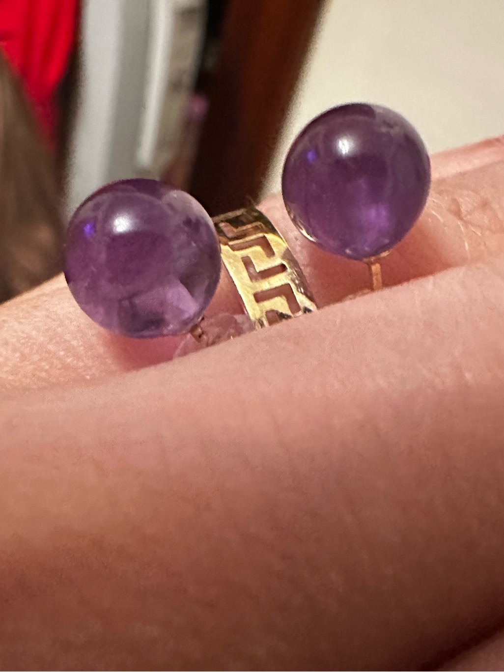 New 14k Solid Gold Earrings Natural Amethyst Ball Solid 14k Gold Studs Earrings